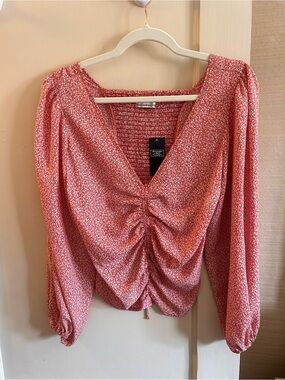 NWT Abercrombie & Fitch Red Floral Cinched Long-Sleeve Top